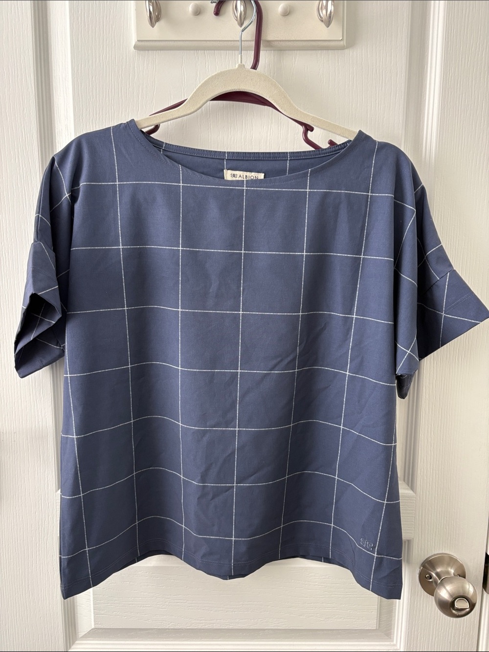 Albion Navy Windowpane Short Sleeve Top